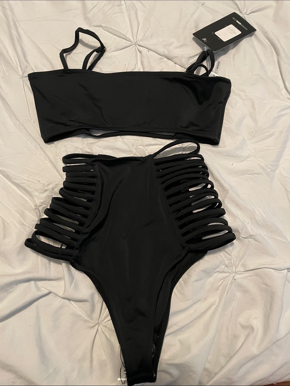 Fashion Nova Black Strappy High-Rise Bikini Set